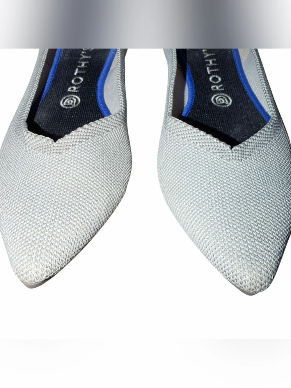 Rothy's Women's Pointed Flat in Cream with Blue Trim
